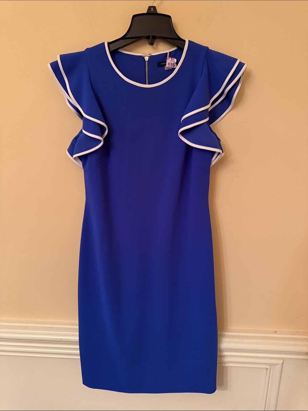 Tommy Hilfiger Royal Blue Ruffle Sleeve Sheath Dress with White Trim Size 8
